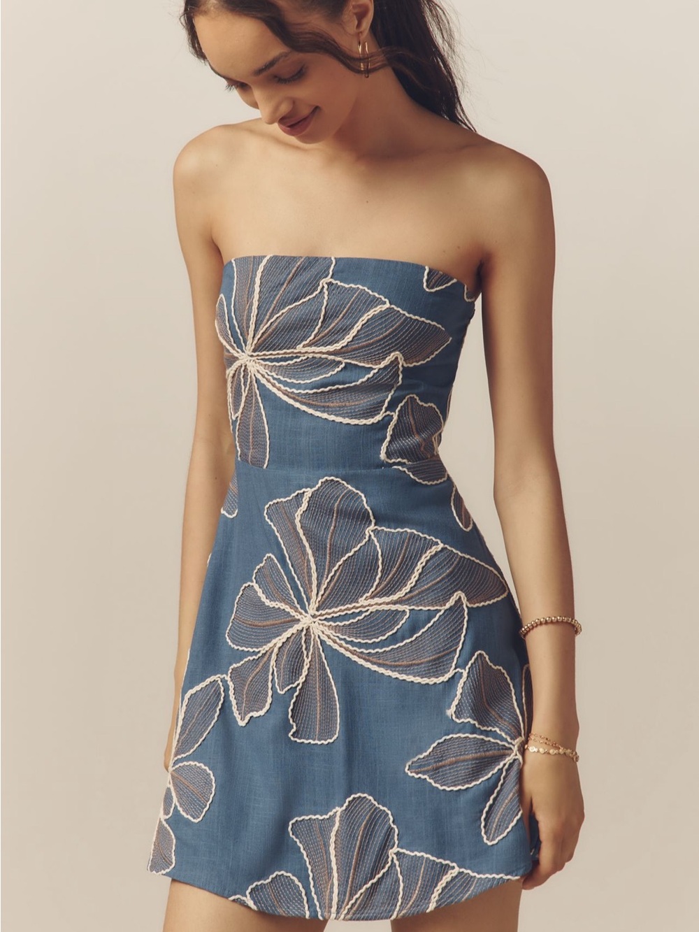 Anthropologie FLAT WHITE- Strapless Mini Dress